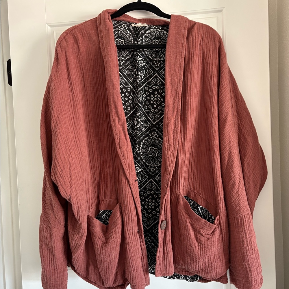 LA MIEL Rust Textured Blazer with Patterned Lining